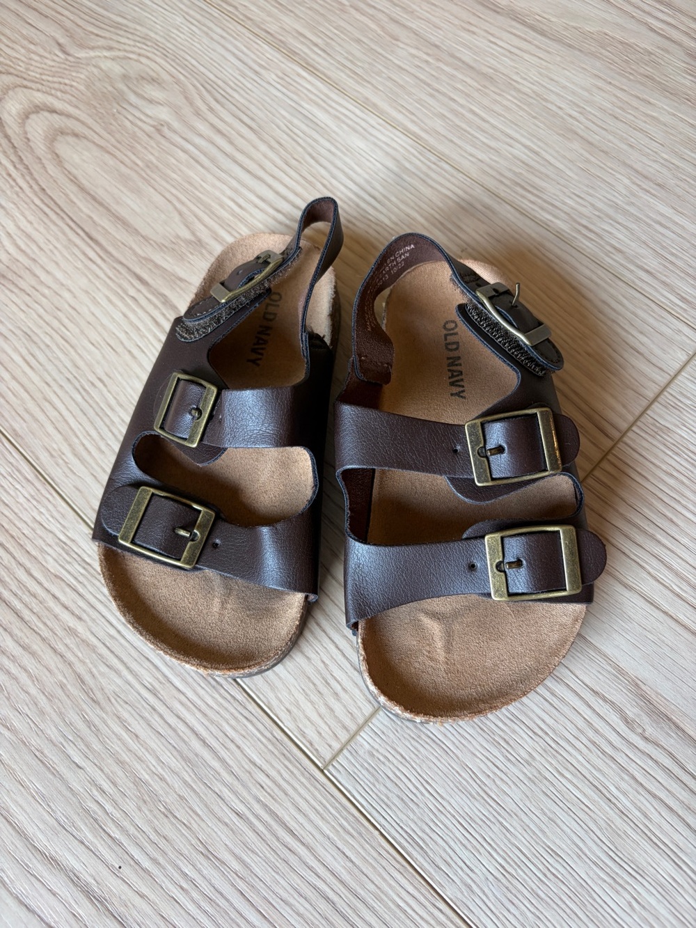 Old Navy Brown Triple-Strap Kids Sandals with Buckles